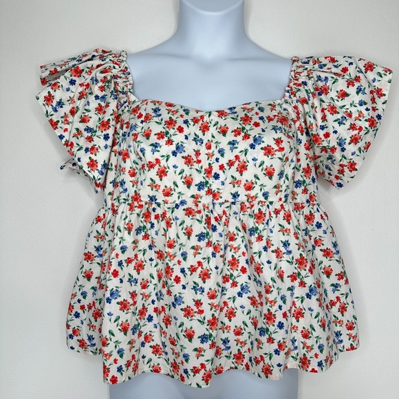 Old Navy Tops - Old Navy Babydoll Top Womens Size XL White Floral Sweetheart Cottagecore Boho